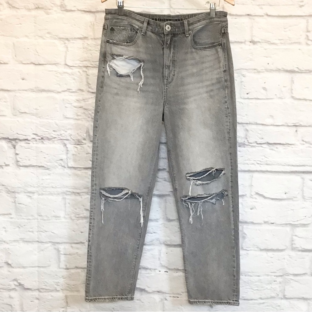 American Eagle 12 Highest Rise 90s Boyfriend Women’s Jeans Gray Distressed - Picture 3 of 11